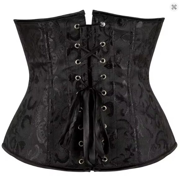 Black Heavy Jacquard Underbust Waist Cincher Corset - NEW - Picture 2 of 10